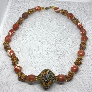 Vintage artisan vibrant ceramic and glass statement necklace boho style …